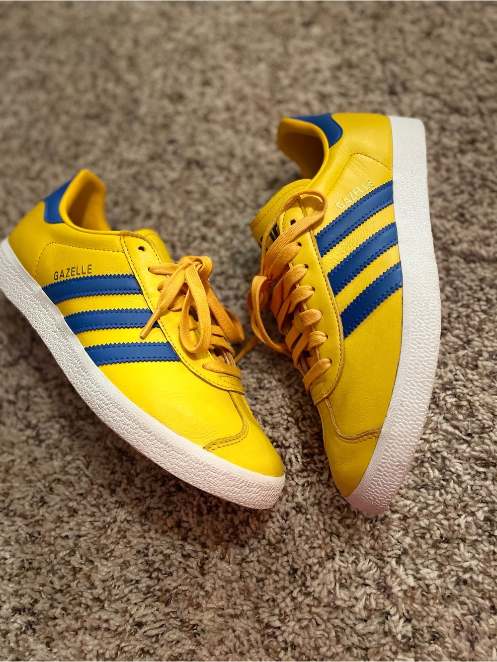 adidas Gazelle Sneakers in Yellow with Blue Stripes